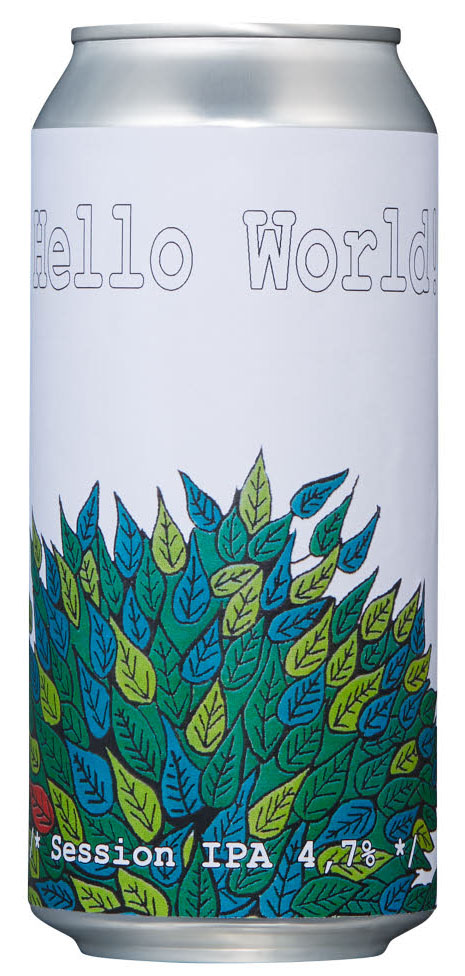 Session IPA 4.7% Hello World! is our way of greeting all of you with our own go-to beer: a happy, hoppy session IPA with Mosaic and Citra. The result is a hop forward, well-balanced summer-in-a- can-brew suitable all year round. Hops: Citra & Mosaic